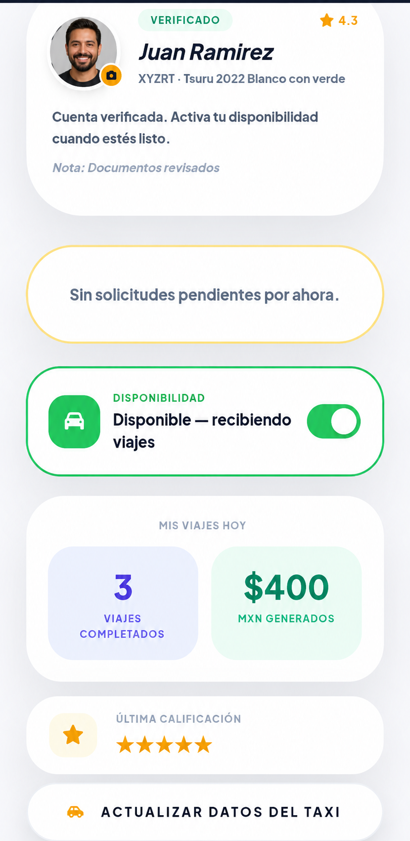 Panel del taxista en Safe Cab